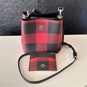 COACH Mini Town Bucket Bag With matching Buffalo Plaid Print Card Case Pouch